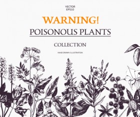 Poisonous plants warning poster vintage vector 01