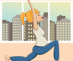 Pregnant girl doing yoga vector 01