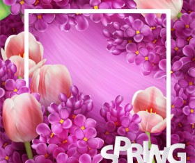 Purple lilac flowers and pink tulips background vector 04