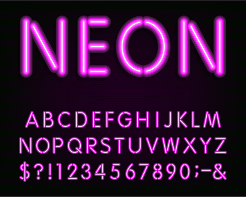Purple neon light alphabet vector design 02
