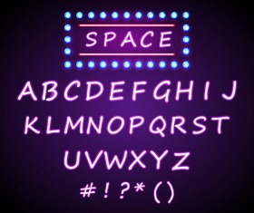 Purple neon light alphabet vector design 03