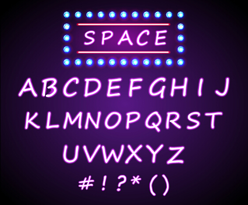 Purple neon light alphabet vector design 03