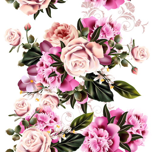 Realistic peony flowers and roses vector