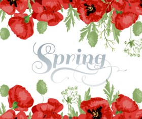 Red poppies with spring background vector 02