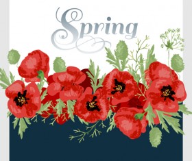 Red poppies with spring background vector 03