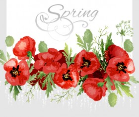 Red poppies with spring background vector 06