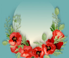 Red poppies with spring background vector 07