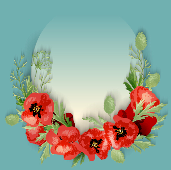 Red poppies with spring background vector 07