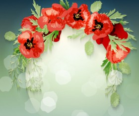 Red poppies with spring background vector 08
