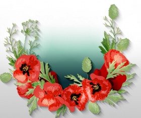 Red poppies with spring background vector 09