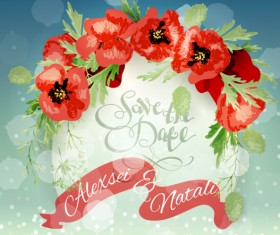 Red poppies with spring background vector 10