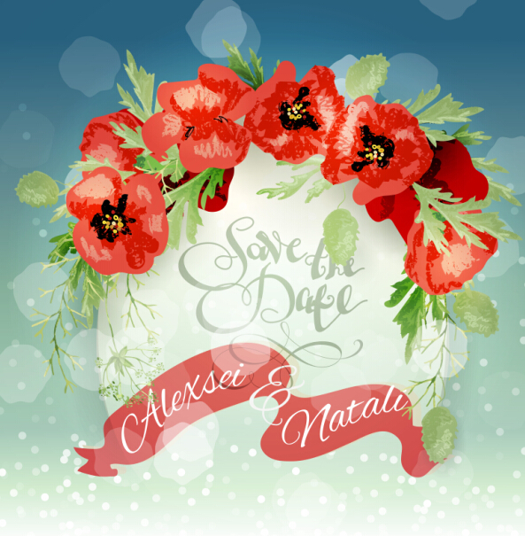 Red poppies with spring background vector 10