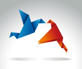 Red with blue origami birds vector