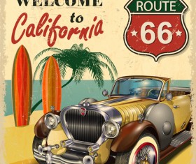 Retro car travel poster vector graphics 01