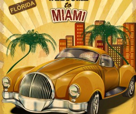 Retro car travel poster vector graphics 02
