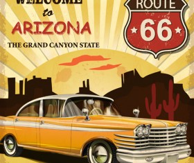 Retro car travel poster vector graphics 04