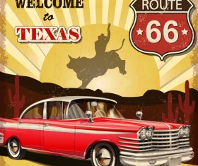Retro car travel poster vector graphics 05