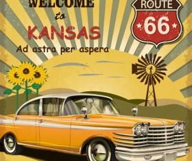 Retro car travel poster vector graphics 06