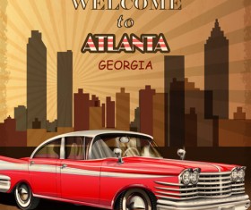 Retro car travel poster vector graphics 07