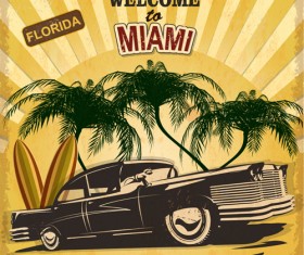 Retro car travel poster vector graphics 08