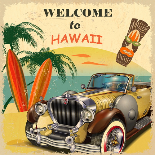 Retro car travel poster vector graphics 10