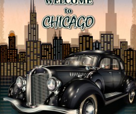 Retro car travel poster vector graphics 12