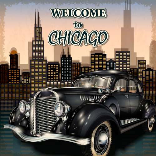Retro car travel poster vector graphics 12