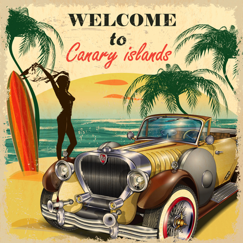 Retro car travel poster vector graphics 13