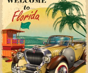Retro car travel poster vector graphics 14