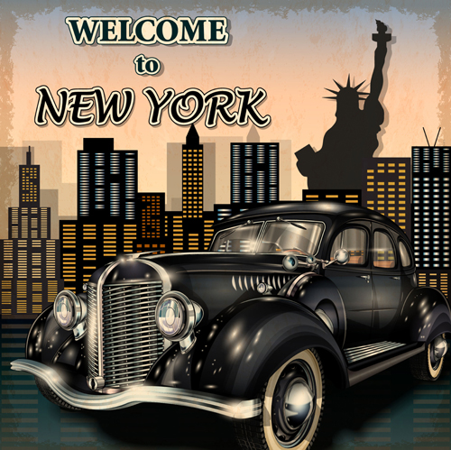 Retro car travel poster vector graphics 16