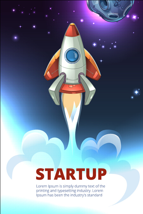 Rocket startup design background vector 02