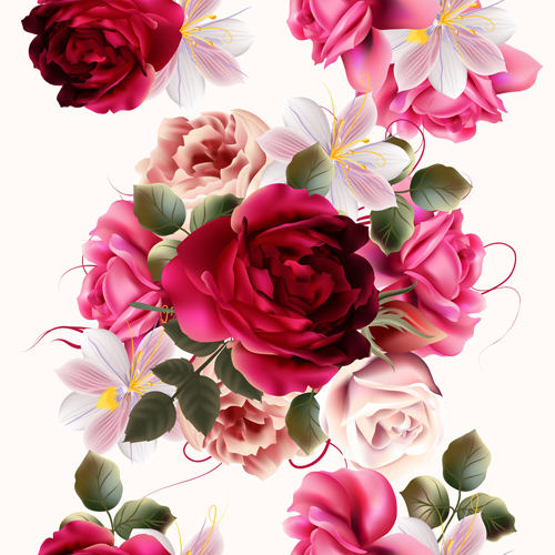 Roses and huasinth flowers seamless pattern vector