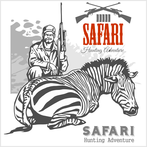 Safari hunting clud poster vector 02