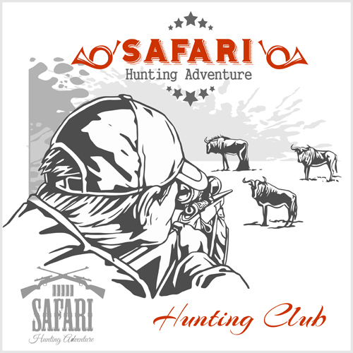Safari hunting clud poster vector 03
