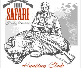 Safari hunting clud poster vector 04