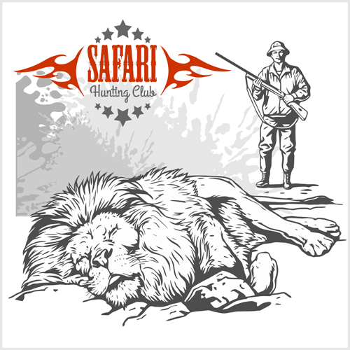Safari hunting clud poster vector 06