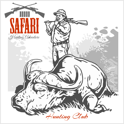 Safari hunting clud poster vector 09