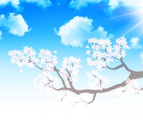 Sakura with blue sky vector background 01