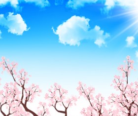 Sakura with blue sky vector background 02