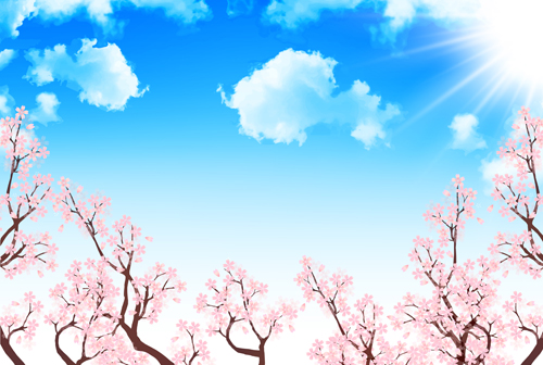 Sakura with blue sky vector background 02