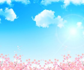 Sakura with blue sky vector background 03