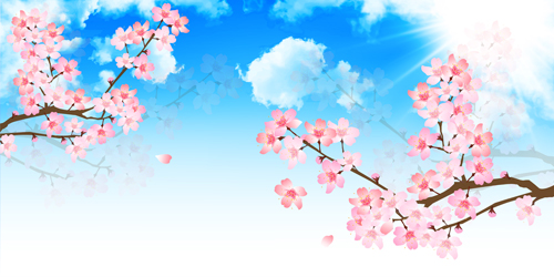 Sakura with blue sky vector background 04