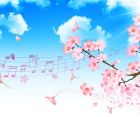 Sakura with blue sky vector background 08 free download