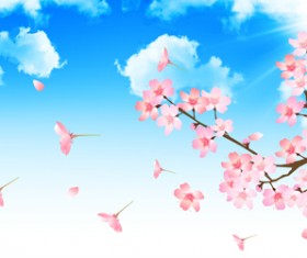Sakura with blue sky vector background 06