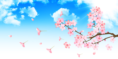 Sakura with blue sky vector background 06