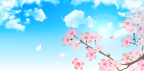 Sakura with blue sky vector background 08