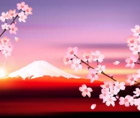 Sakura with snow mountain vector background