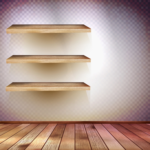 Shelf and wooden wall vector 02