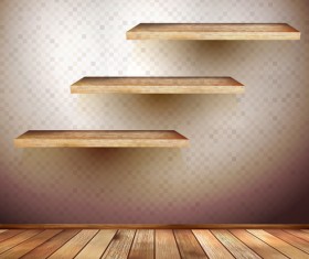 Shelf and wooden wall vector 03