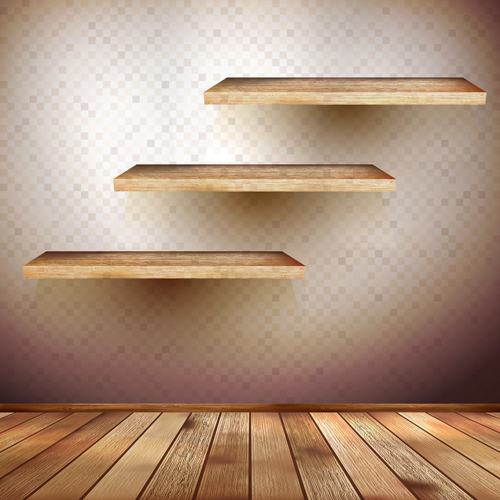 Shelf and wooden wall vector 03